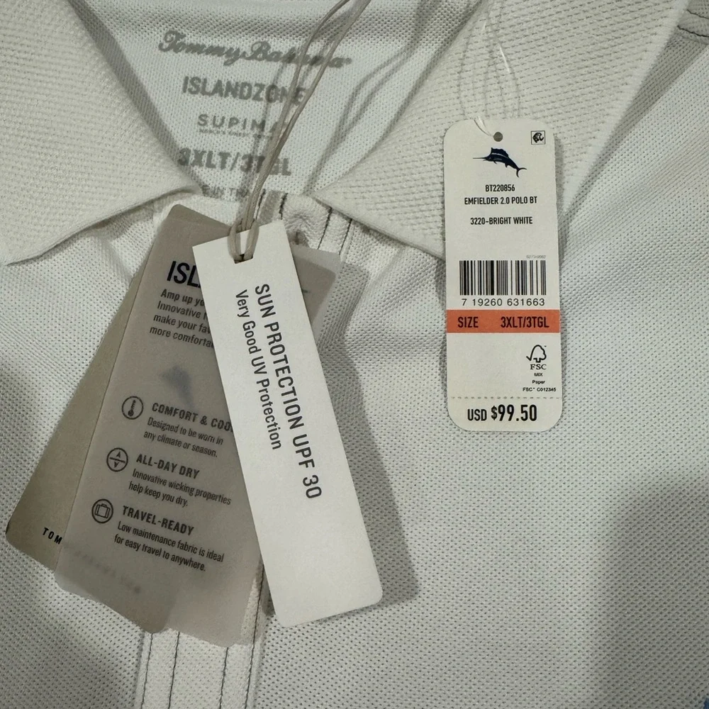 Tommy Bahama Men’s Big and Tall Polo Shirt Bright White 3XLT - Picture 4 of 6